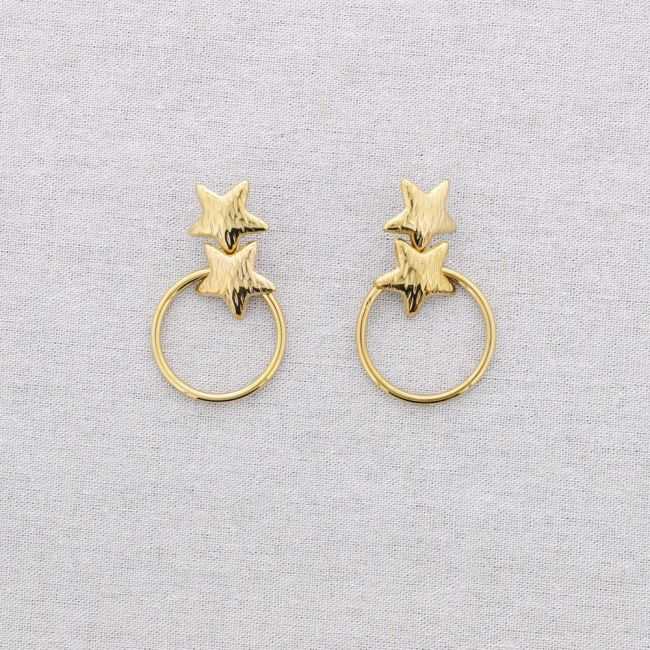 PENDIENTES ACERO DOBLE ESTRELLA COLGANTE ANILLA