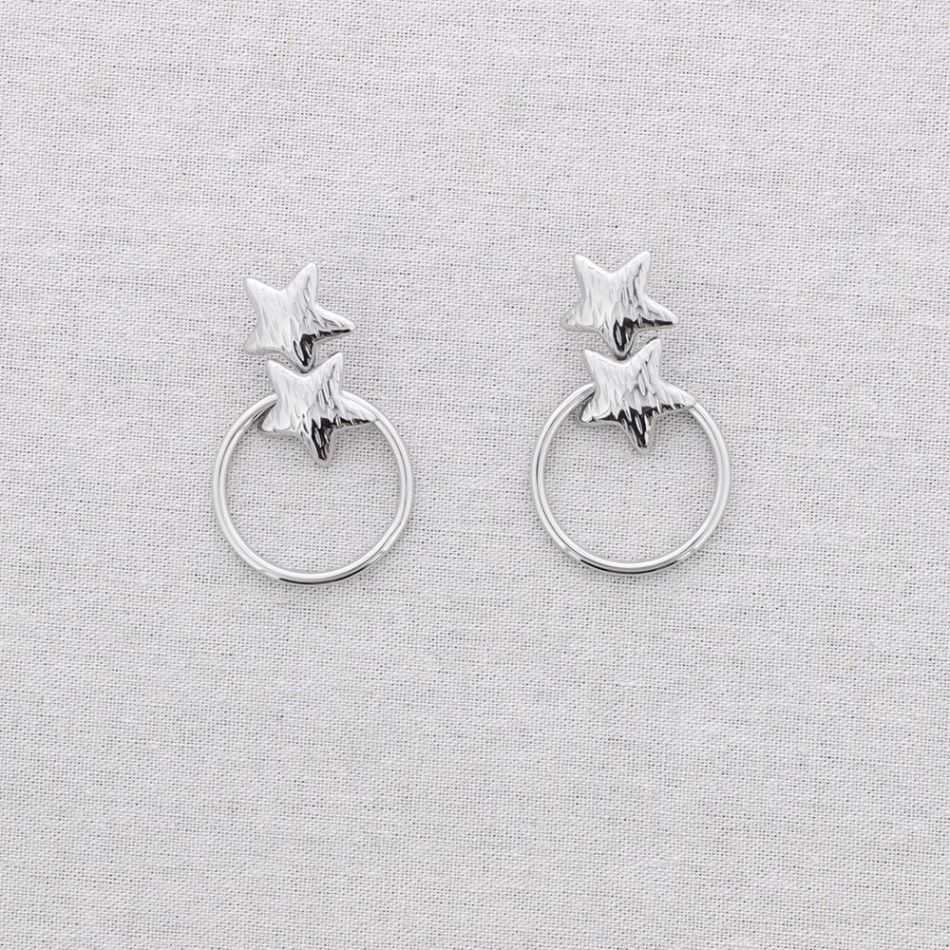 PENDIENTES ACERO DOBLE ESTRELLA COLGANTE ANILLA