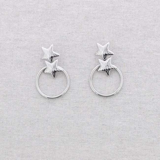 PENDIENTES ACERO DOBLE ESTRELLA COLGANTE ANILLA