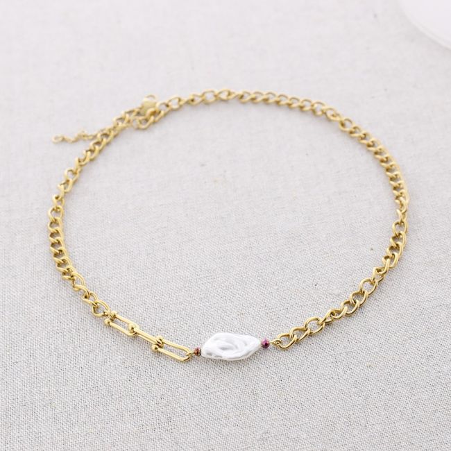 PEARL CHAIN STEEL SHORT NECKLACE
