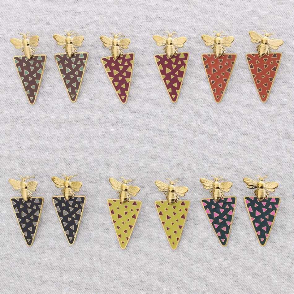 STEEL INSECT PENDANT EARRINGS TRIANGULAR ENAMEL