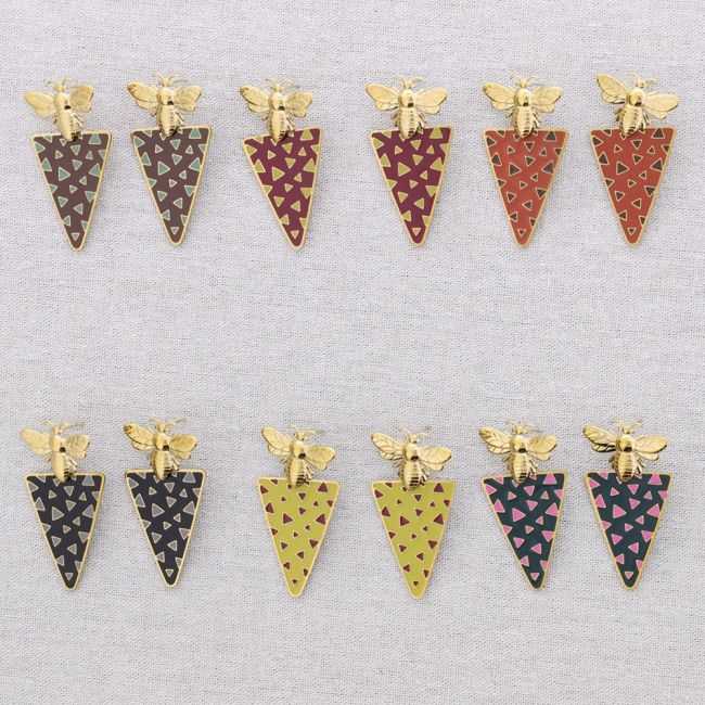 STEEL INSECT PENDANT EARRINGS TRIANGULAR ENAMEL