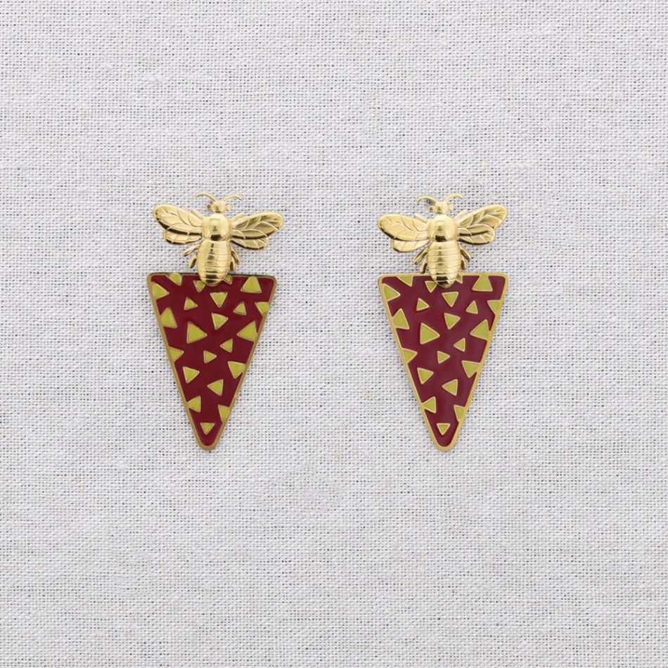 STEEL INSECT PENDANT EARRINGS TRIANGULAR ENAMEL