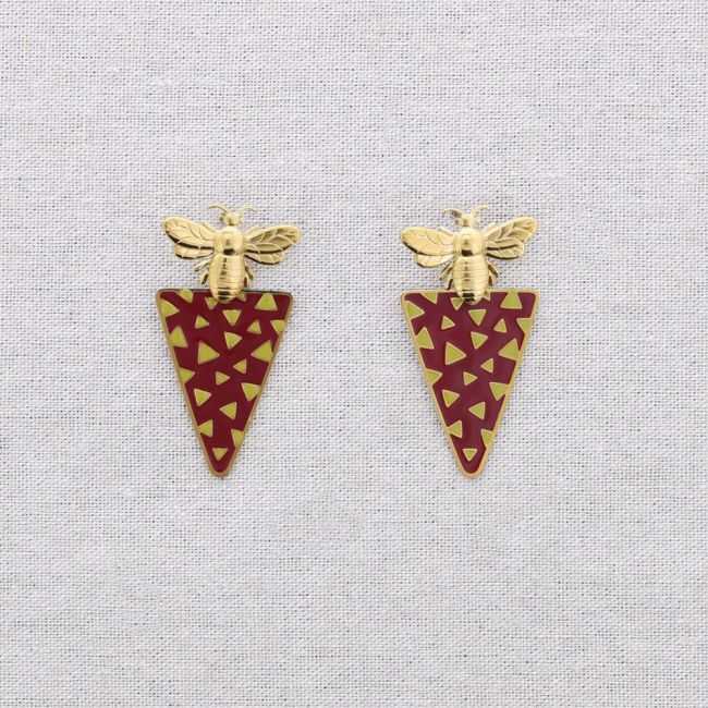 STEEL INSECT PENDANT EARRINGS TRIANGULAR ENAMEL