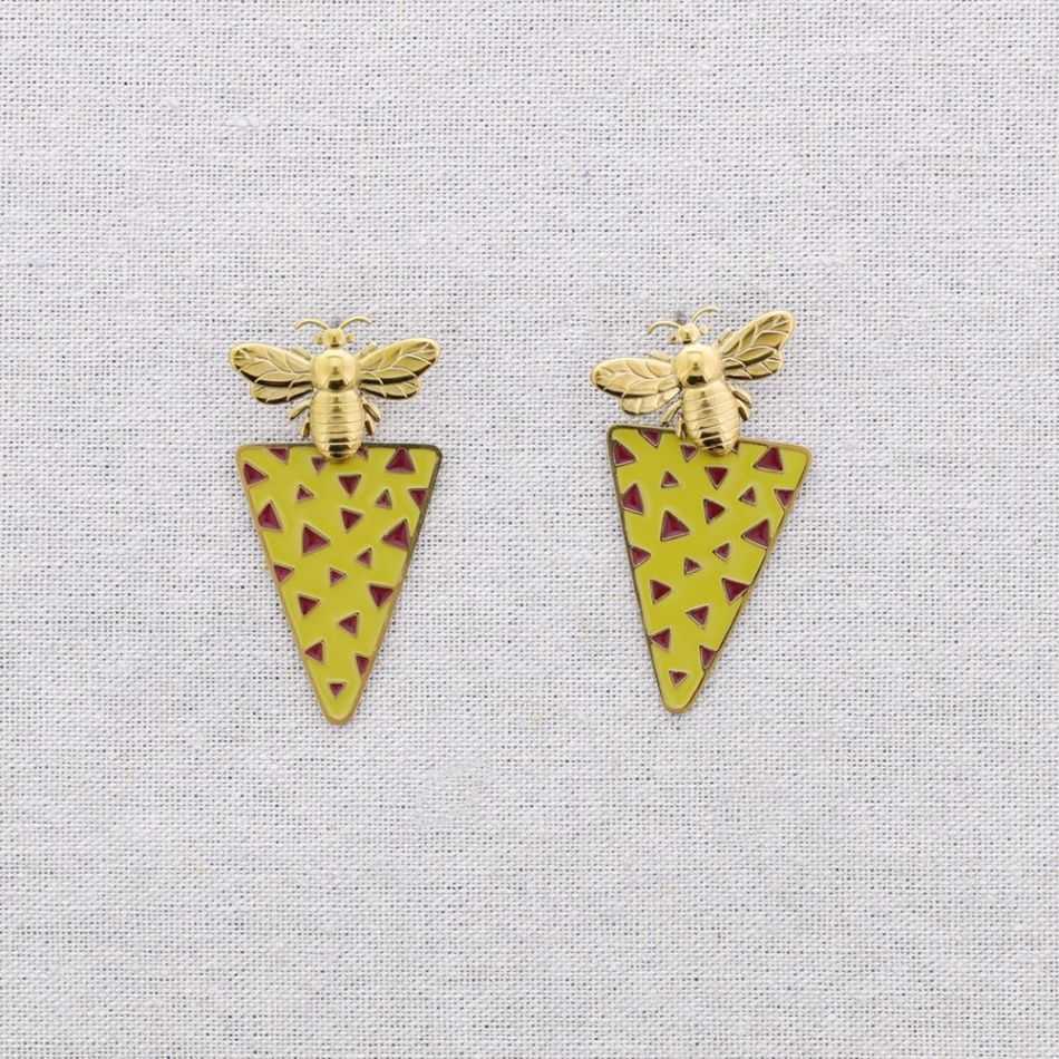 STEEL INSECT PENDANT EARRINGS TRIANGULAR ENAMEL