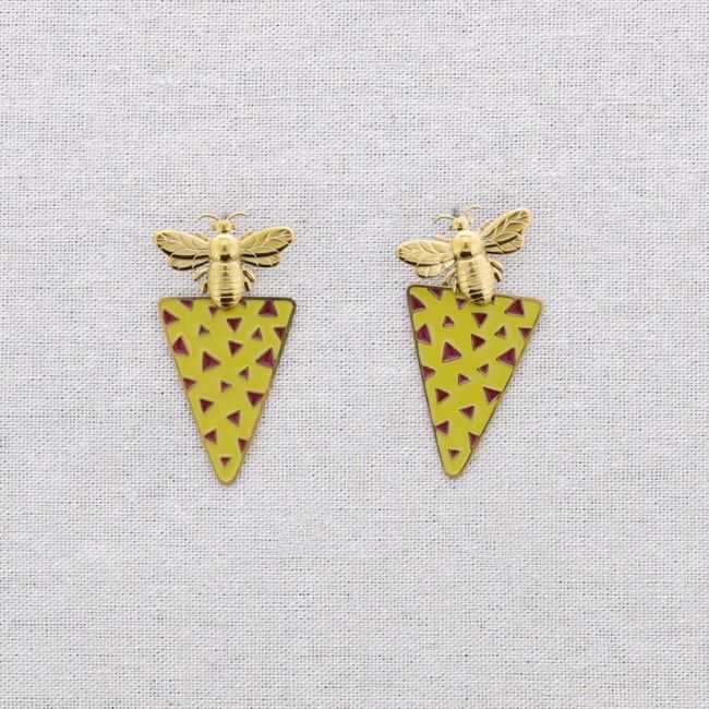 STEEL INSECT PENDANT EARRINGS TRIANGULAR ENAMEL