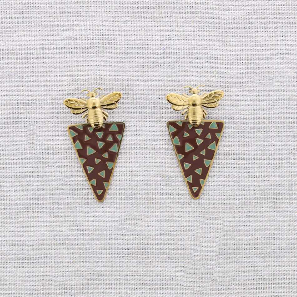 STEEL INSECT PENDANT EARRINGS TRIANGULAR ENAMEL