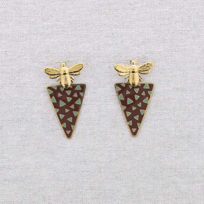 STEEL INSECT PENDANT EARRINGS TRIANGULAR ENAMEL