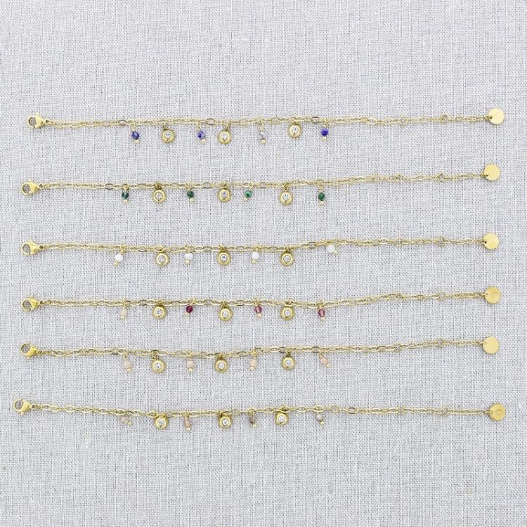 PULSERA ACERO CADENA COLGANTES PIEDRAS STRASS 2
