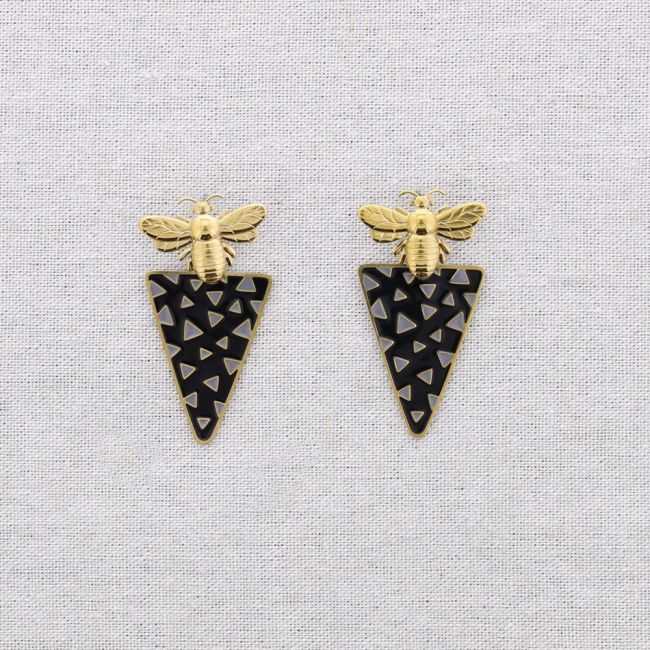 STEEL INSECT PENDANT EARRINGS TRIANGULAR ENAMEL