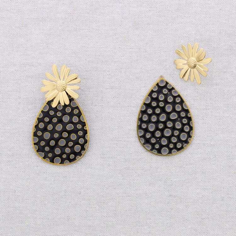 PENDIENTES ACERO FLOR COLGANTE GOTA ESMALTE 2