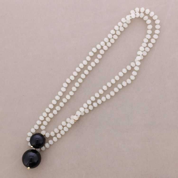 LONG NECKLACE FACETED BEADS DOUBLE BALL PENDANTS