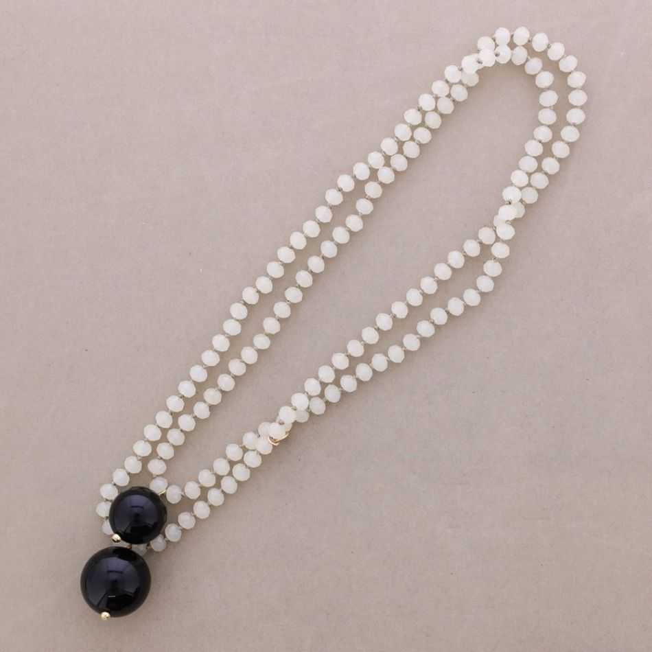 LONG NECKLACE FACETED BEADS DOUBLE BALL PENDANTS