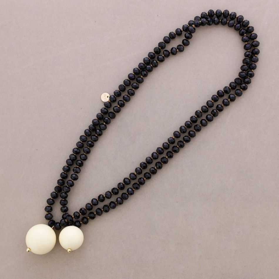 COLLAR LARGO CUENTAS FACETADAS COLGANTES DOBLE BOLA