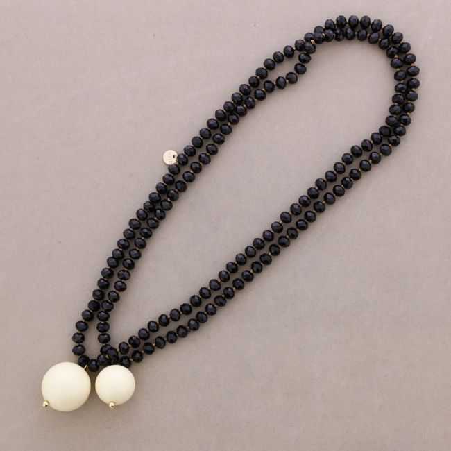 COLLAR LARGO CUENTAS FACETADAS COLGANTES DOBLE BOLA