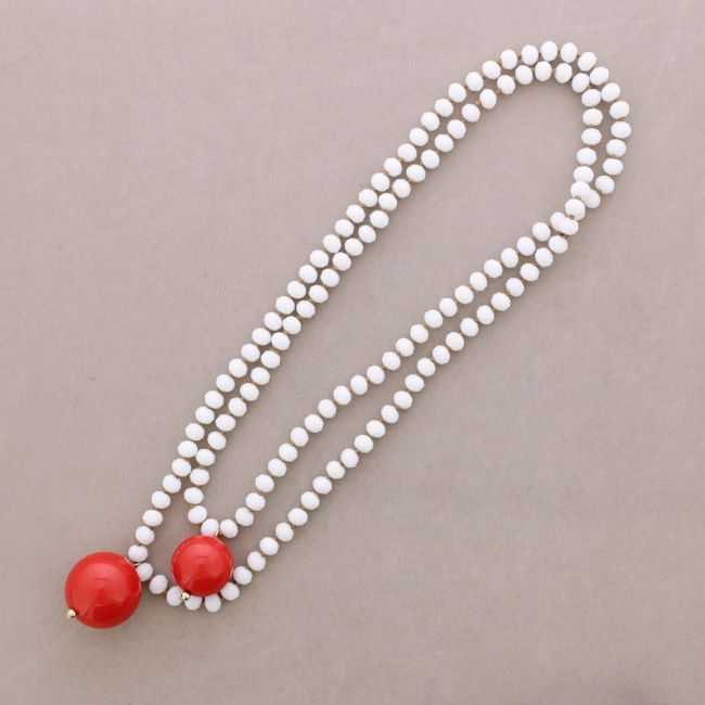 COLLAR LARGO CUENTAS FACETADAS COLGANTES DOBLE BOLA