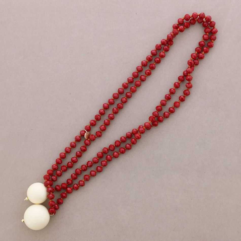 LONG NECKLACE FACETED BEADS DOUBLE BALL PENDANTS