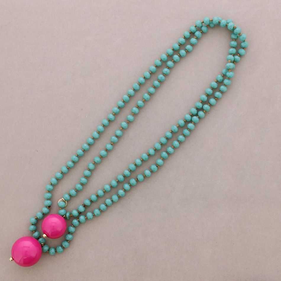 LONG NECKLACE FACETED BEADS DOUBLE BALL PENDANTS