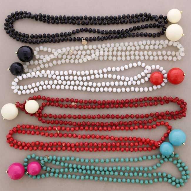 LONG NECKLACE FACETED BEADS DOUBLE BALL PENDANTS
