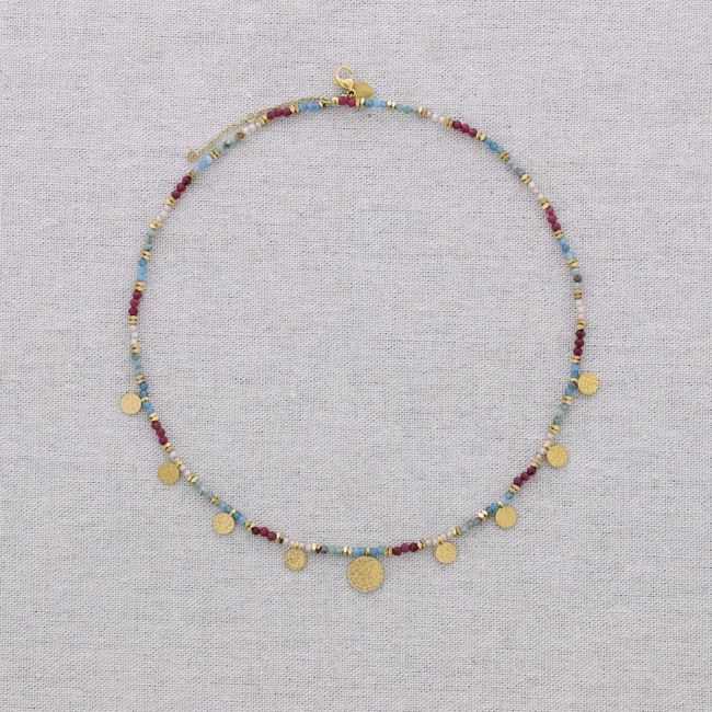 STEEL SHORT NECKLACE WITH CRYSTAL BEADS AND PLATES