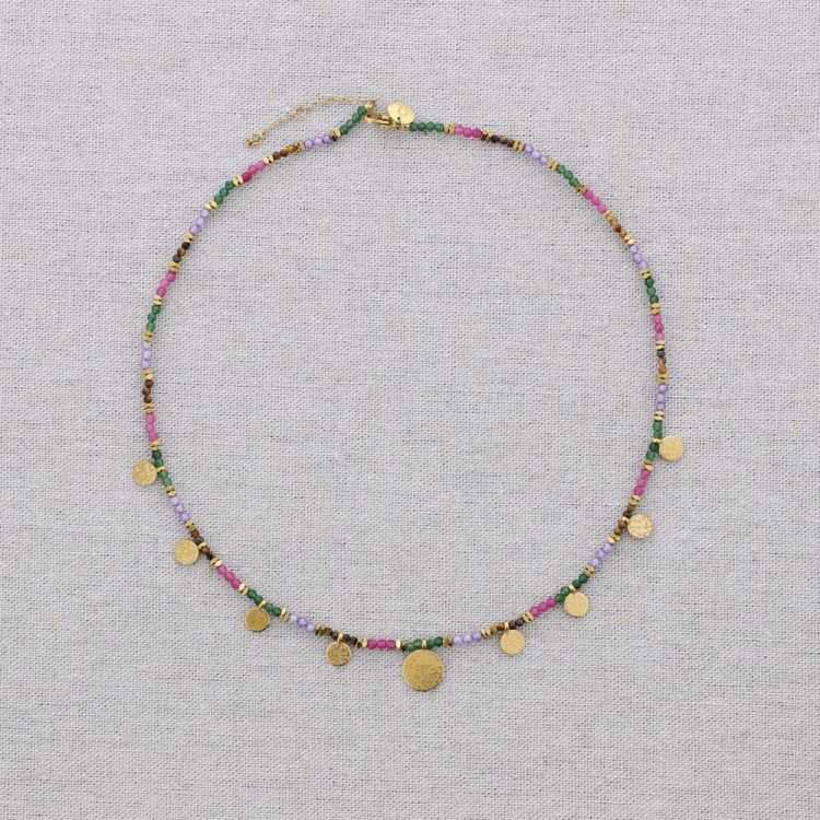 STEEL SHORT NECKLACE WITH CRYSTAL BEADS AND PLATES