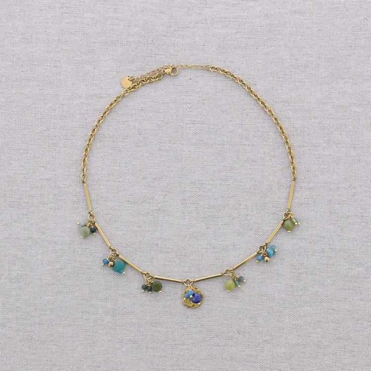 STEEL SHORT NECKLACE WITH STONE PENDANTS