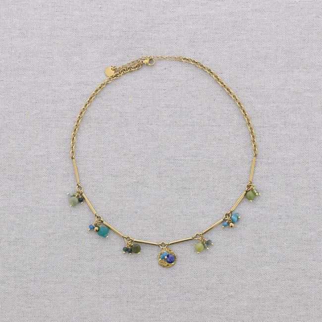 STEEL SHORT NECKLACE WITH STONE PENDANTS