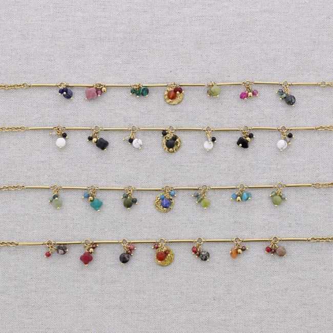 STEEL SHORT NECKLACE WITH STONE PENDANTS