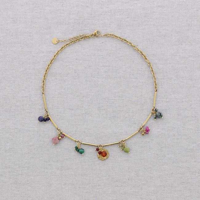 STEEL SHORT NECKLACE WITH STONE PENDANTS