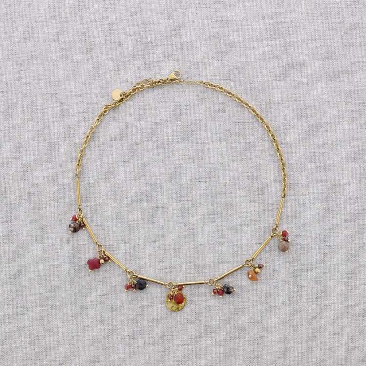 STEEL SHORT NECKLACE WITH STONE PENDANTS 2