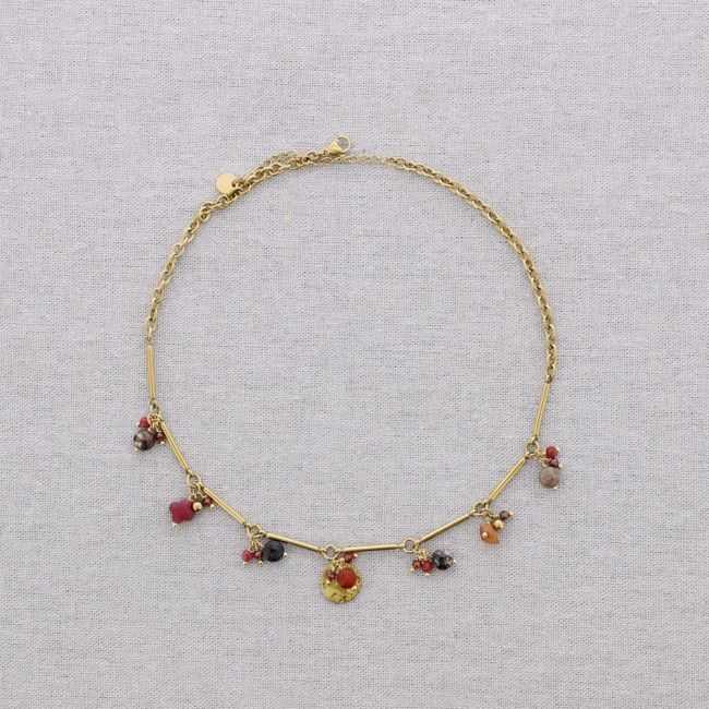 STEEL SHORT NECKLACE WITH STONE PENDANTS
