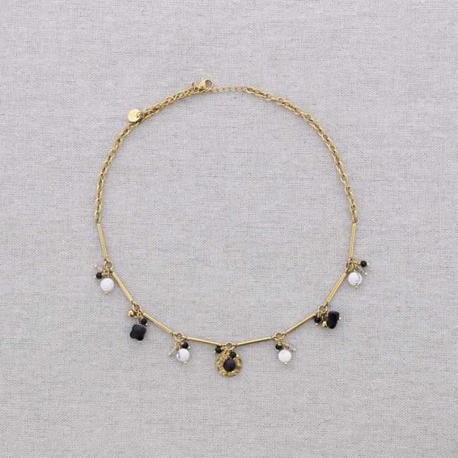 STEEL SHORT NECKLACE WITH STONE PENDANTS