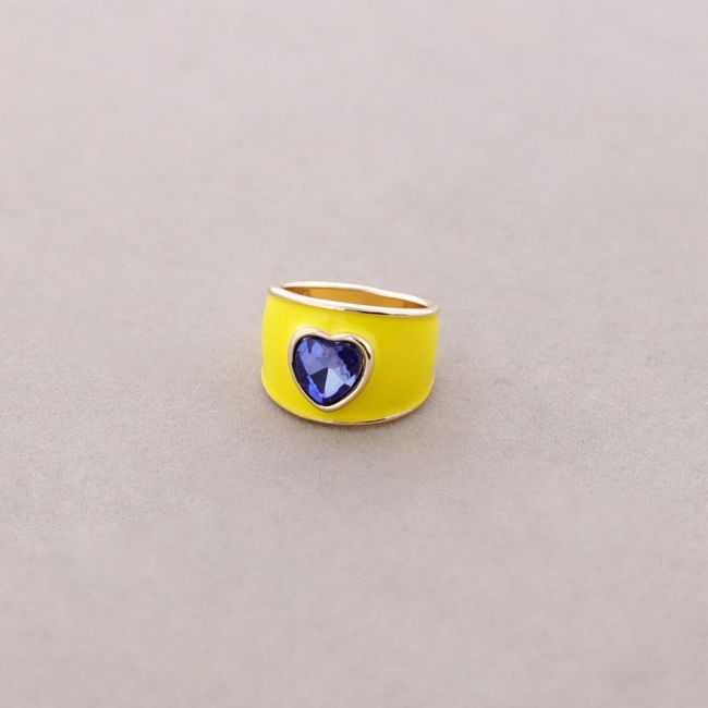 ANILLO METAL ESMALTE CORAZÓN CRISTAL