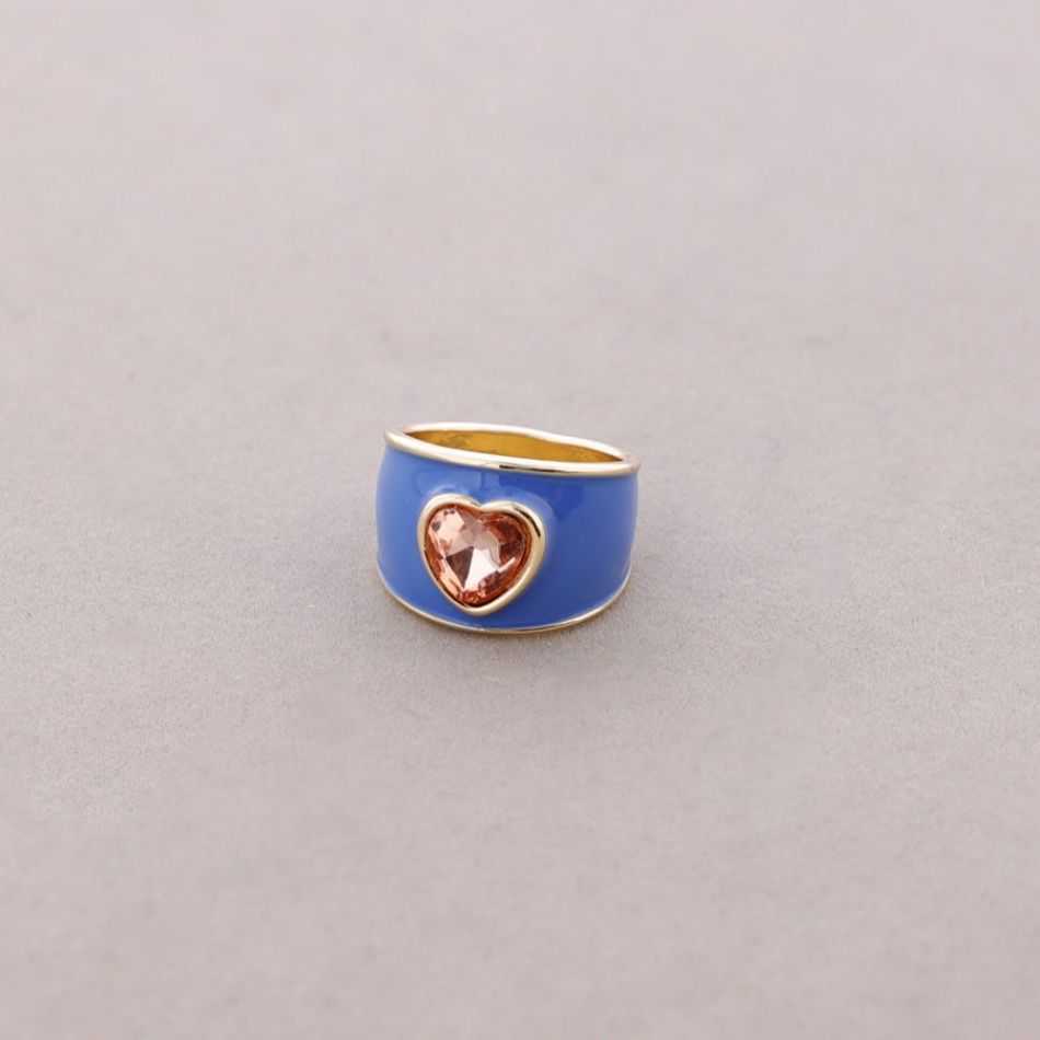 ANILLO METAL ESMALTE CORAZÓN CRISTAL