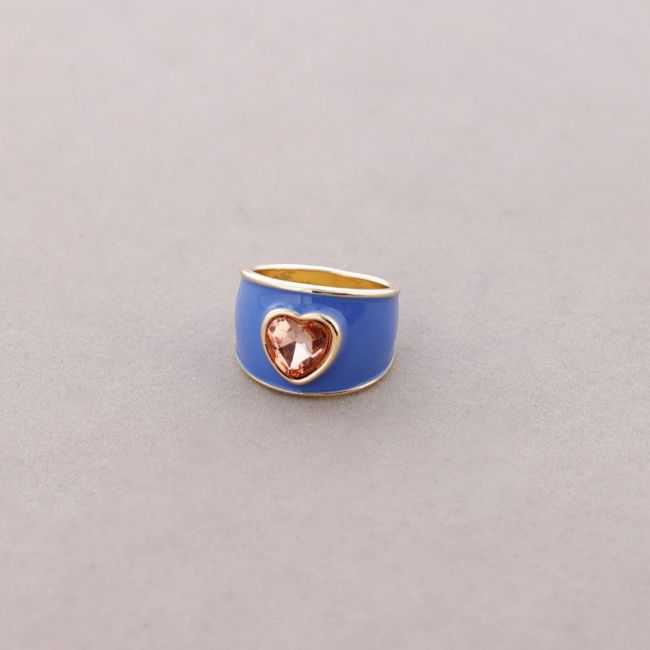 ANILLO METAL ESMALTE CORAZÓN CRISTAL