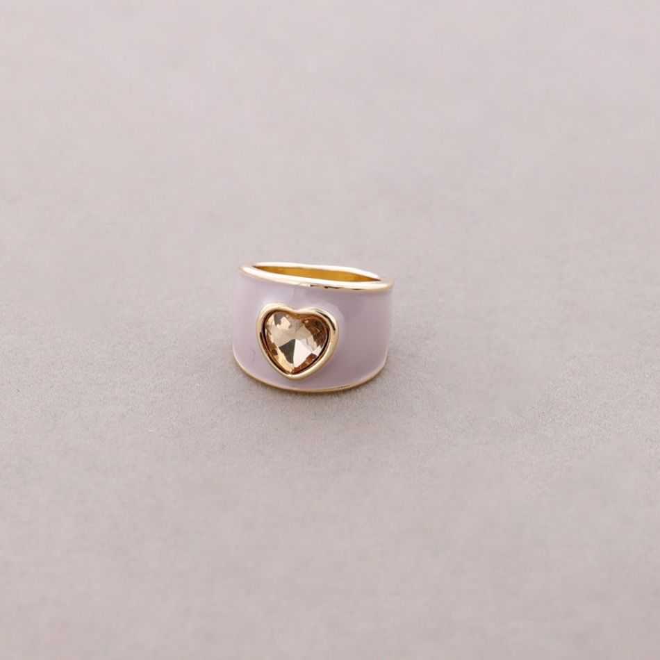 ANILLO METAL ESMALTE CORAZÓN CRISTAL