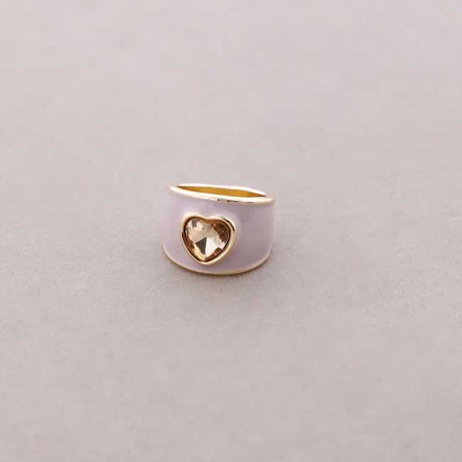 ANILLO METAL ESMALTE CORAZÓN CRISTAL