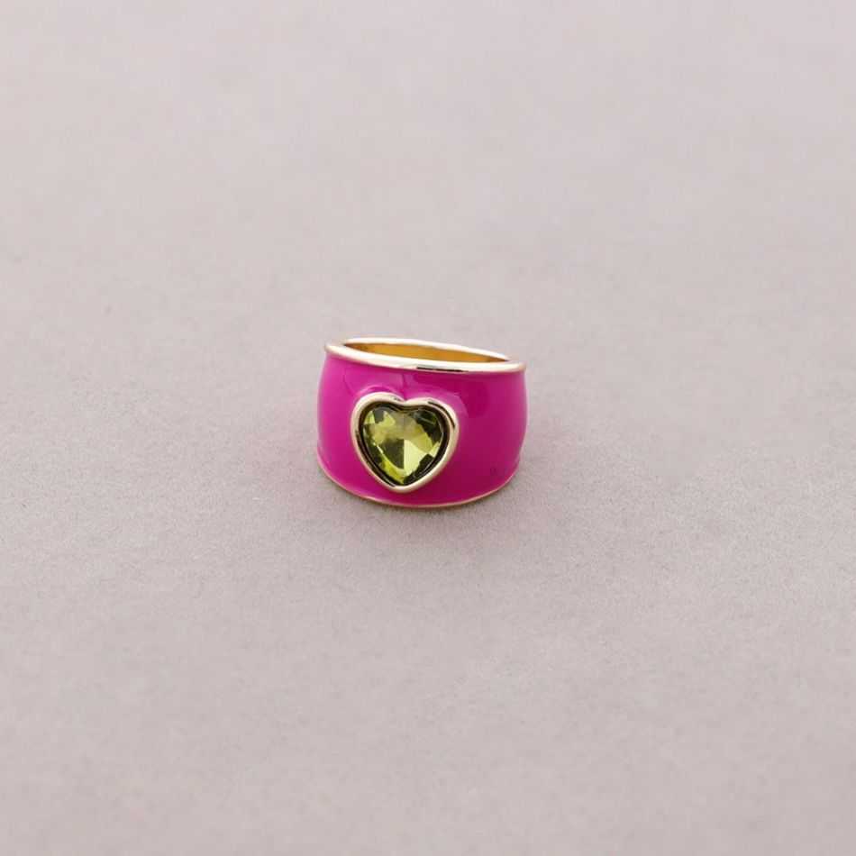 ANILLO METAL ESMALTE CORAZÓN CRISTAL