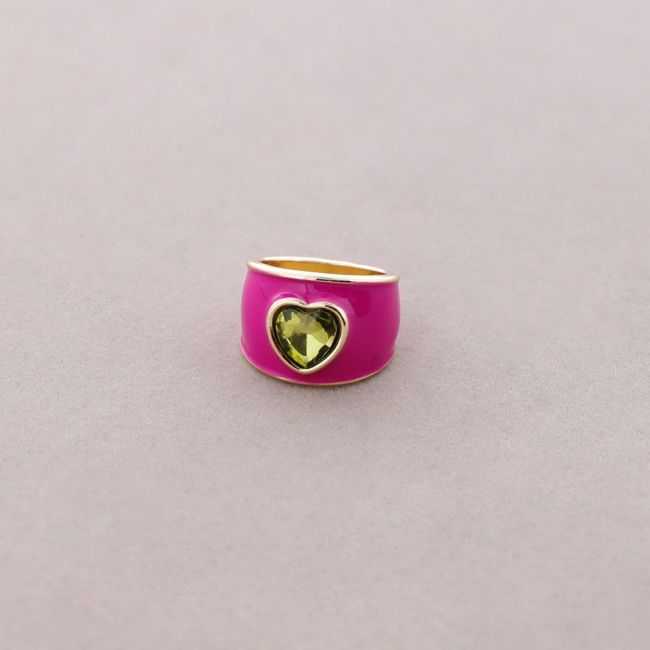 ANILLO METAL ESMALTE CORAZÓN CRISTAL