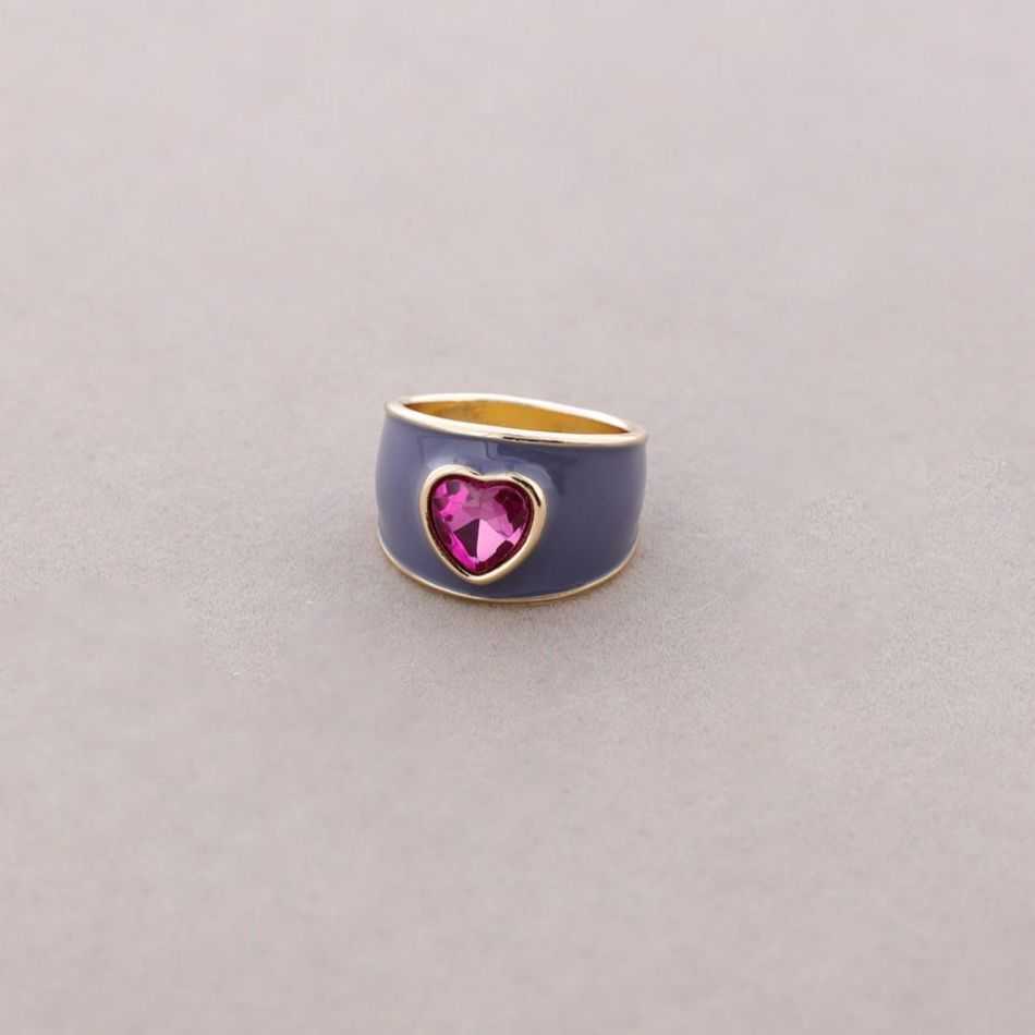 ANILLO METAL ESMALTE CORAZÓN CRISTAL