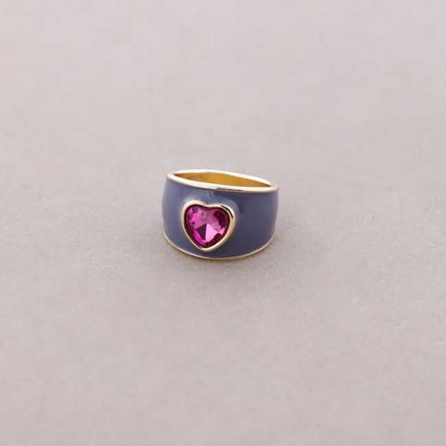 ANILLO METAL ESMALTE CORAZÓN CRISTAL