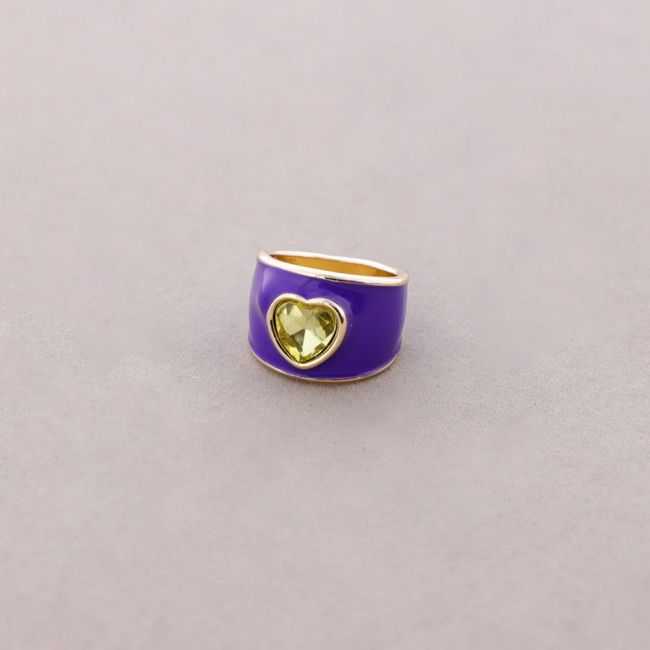 ANILLO METAL ESMALTE CORAZÓN CRISTAL