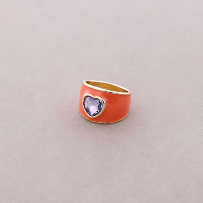 ANILLO METAL ESMALTE CORAZÓN CRISTAL