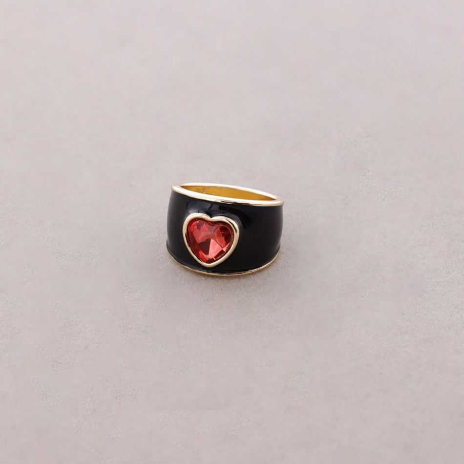 ANILLO METAL ESMALTE CORAZÓN CRISTAL