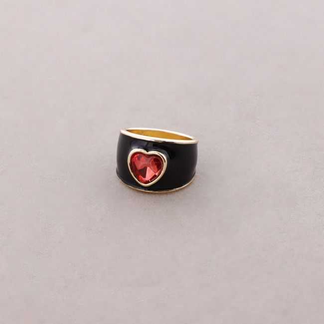 ANILLO METAL ESMALTE CORAZÓN CRISTAL