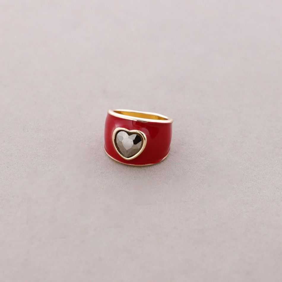 ANILLO METAL ESMALTE CORAZÓN CRISTAL