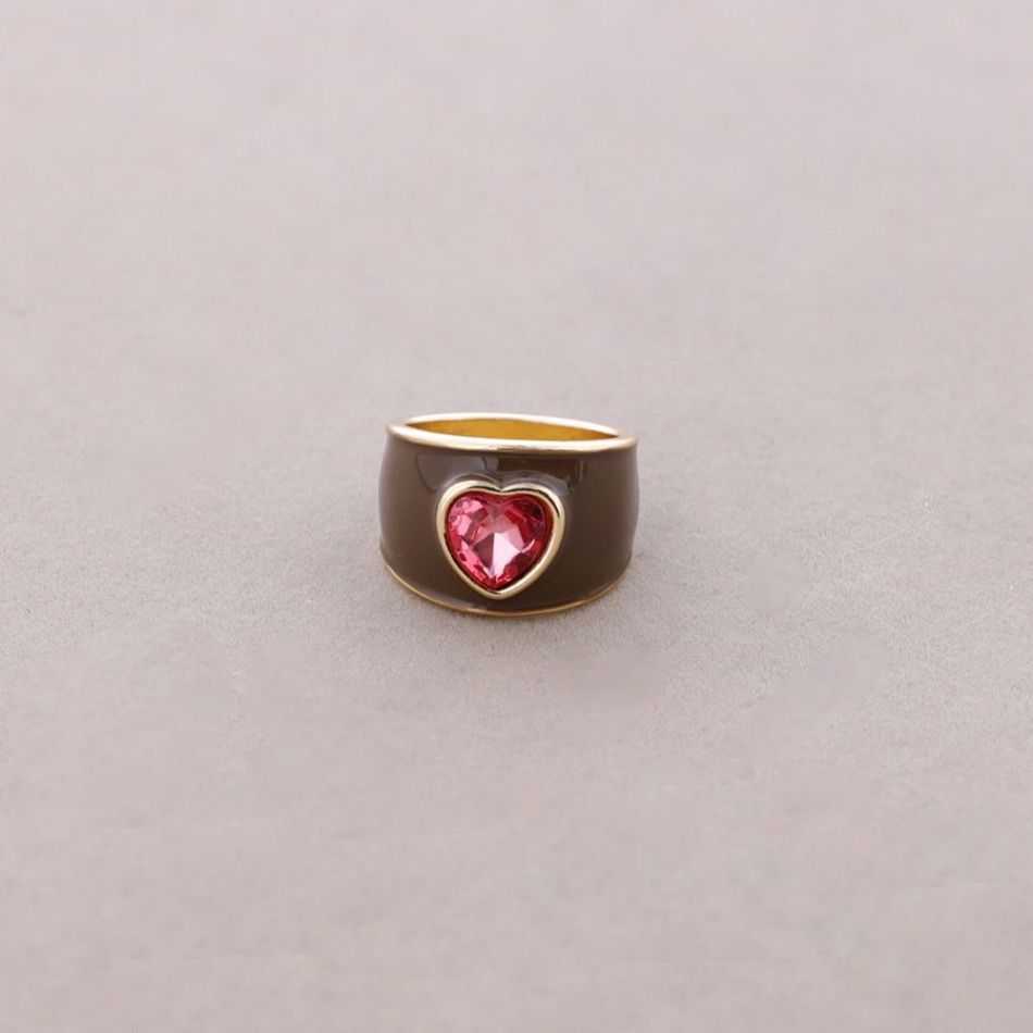 ANILLO METAL ESMALTE CORAZÓN CRISTAL