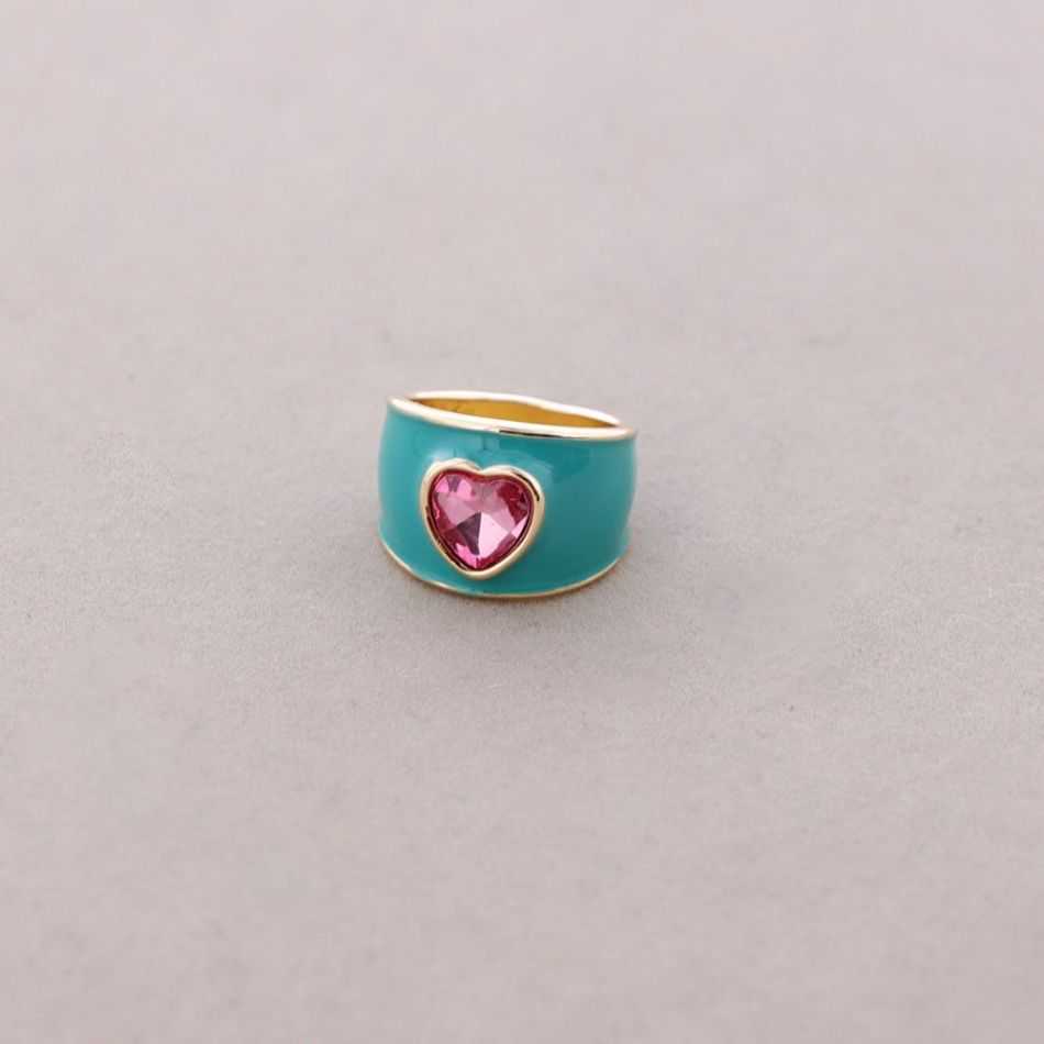ANILLO METAL ESMALTE CORAZÓN CRISTAL