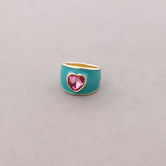 ANILLO METAL ESMALTE CORAZÓN CRISTAL