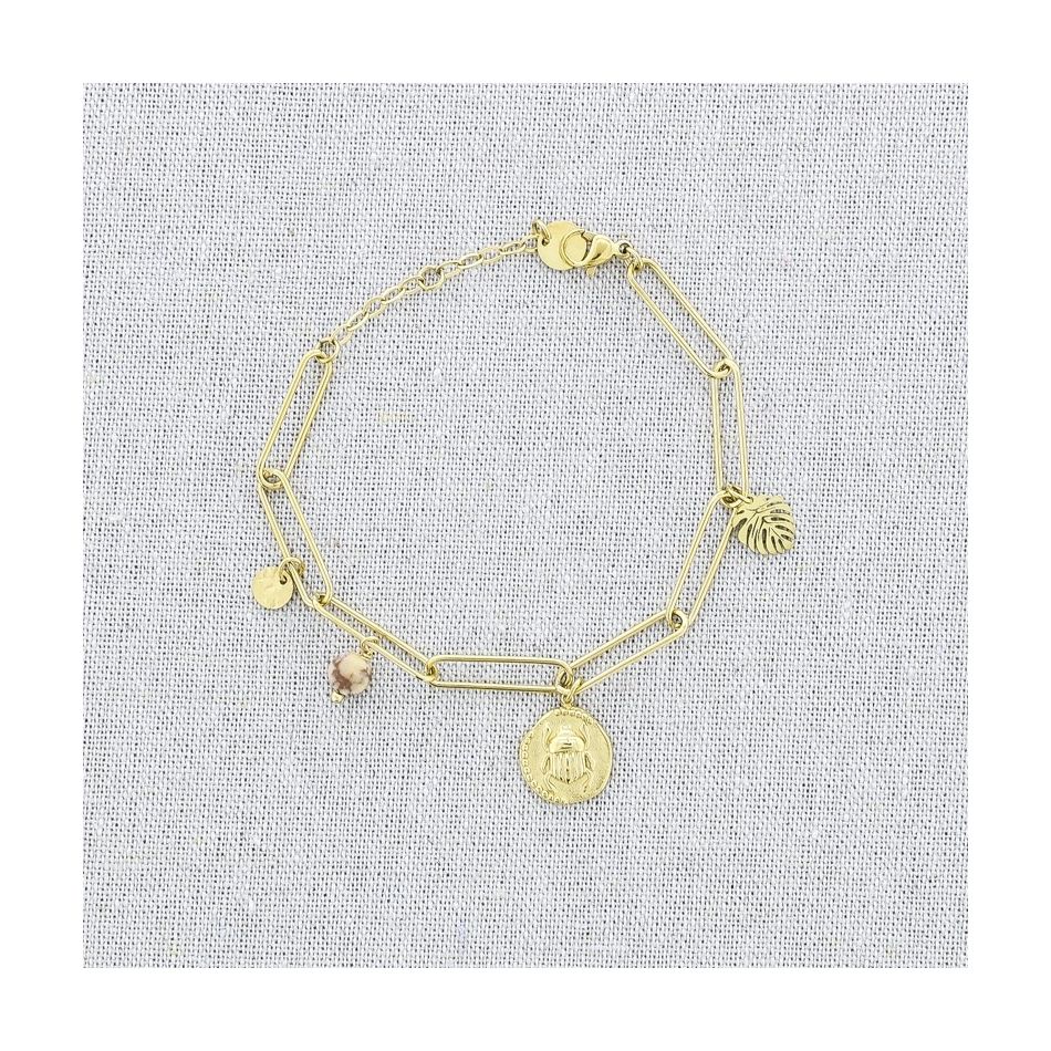 STONE MEDAL PENDANT CHAIN STEEL BRACELET